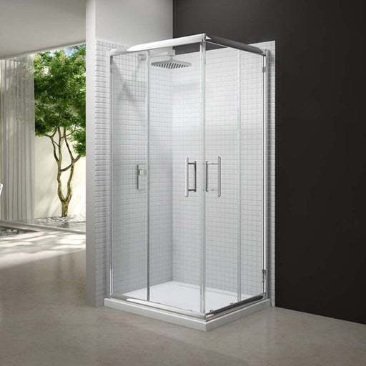 Merlyn 6 Series Square Corner Entry Shower Enclosure with 2 Sliding Doors & Merlyn MStone Tray - Unbeatable Bathrooms