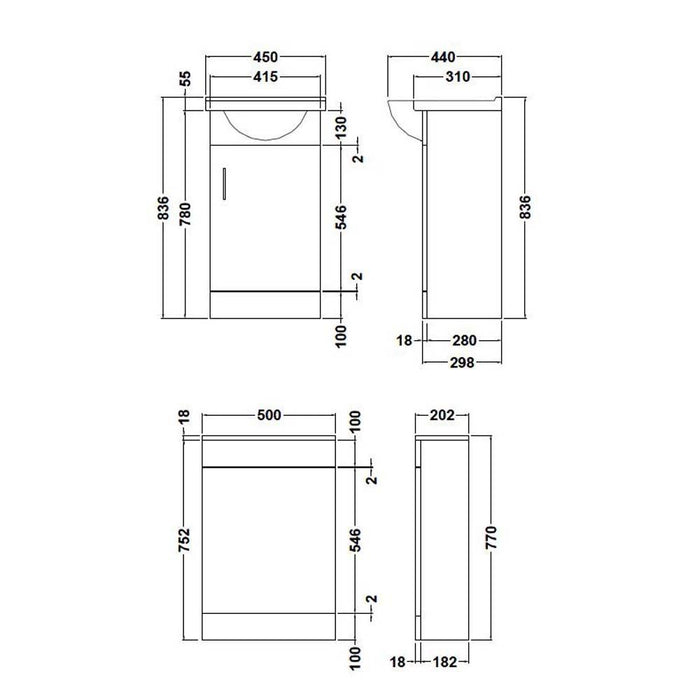 Nuie Sienna 900mm Cloakroom Vanity Unit & WC Furniture Pack - Floor Standing 1 Door Unit (Without Mono Basin) - Unbeatable Bathrooms