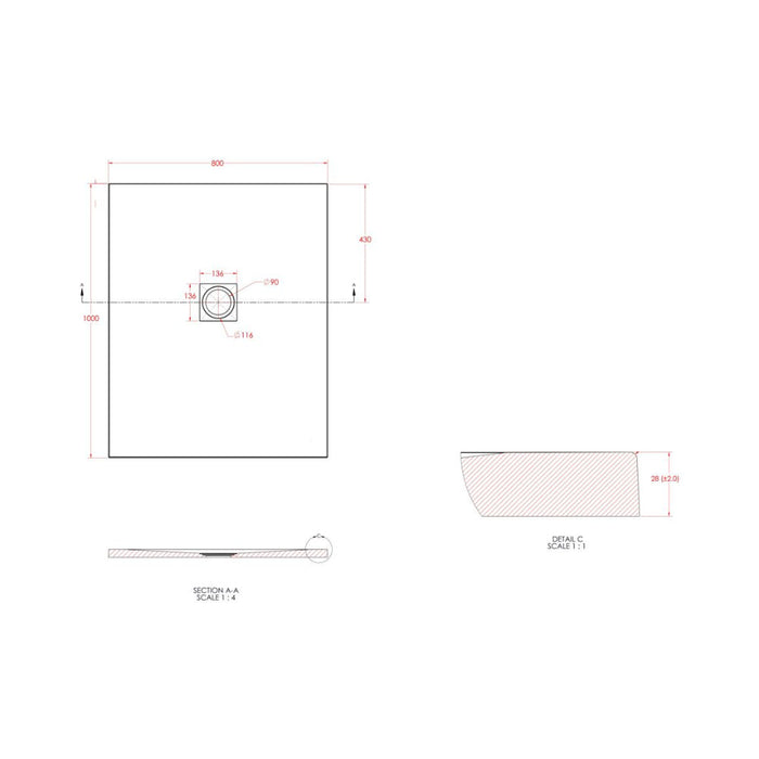 25mm Slate Effect Ultra-Slim Rectangular Tray & Waste - Unbeatable Bathrooms