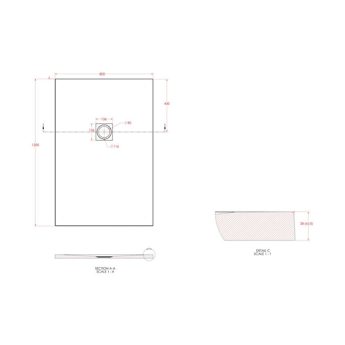 25mm Slate Effect Ultra-Slim Rectangular Tray & Waste - Unbeatable Bathrooms