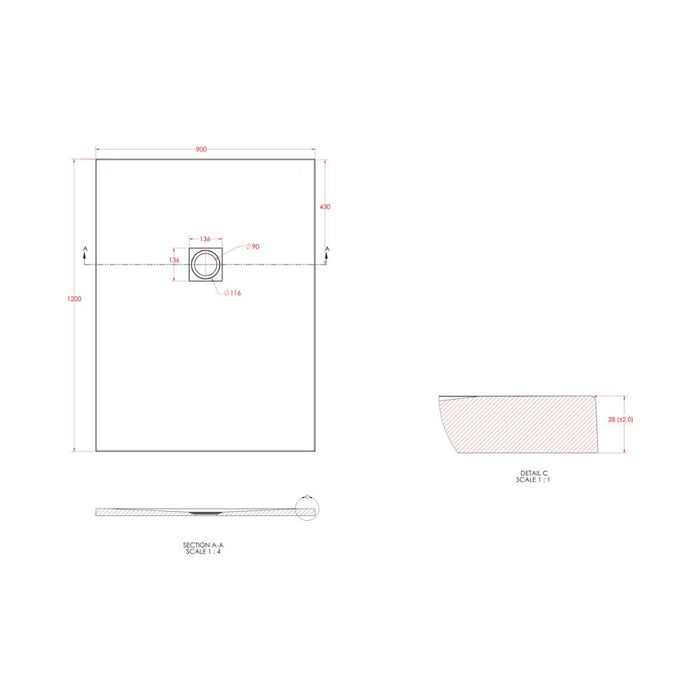 25mm Slate Effect Ultra-Slim Rectangular Tray & Waste - Unbeatable Bathrooms