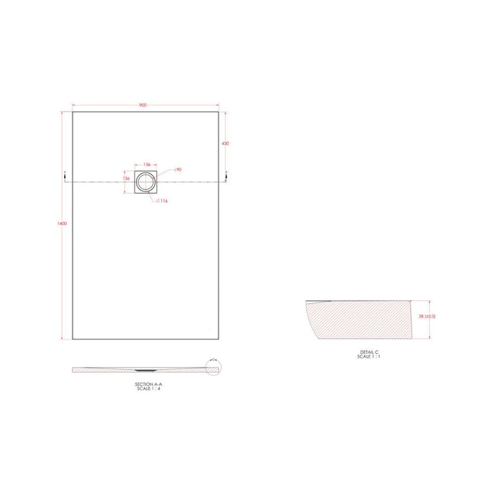 25mm Slate Effect Ultra-Slim Rectangular Tray & Waste - Unbeatable Bathrooms
