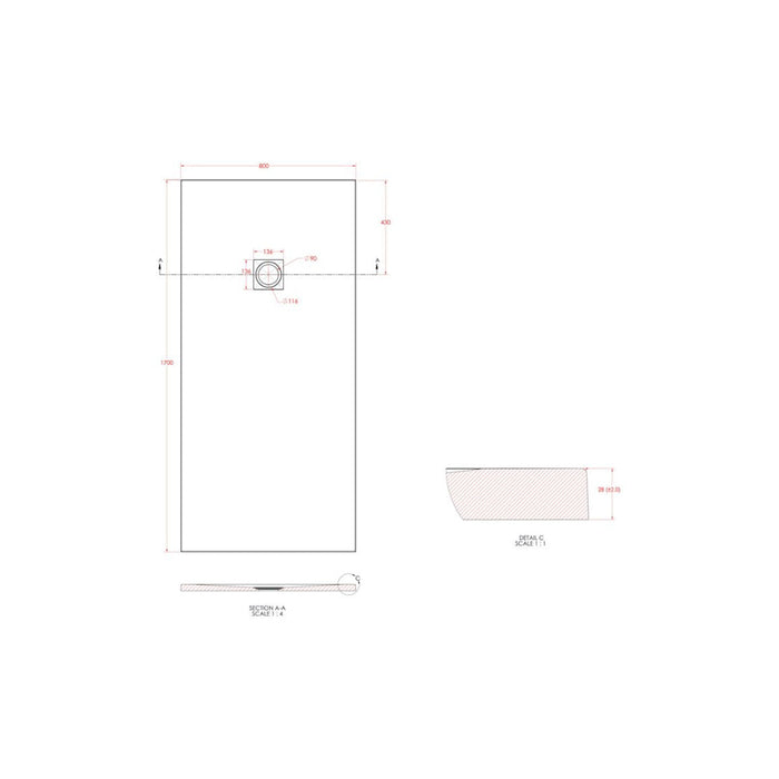 25mm Slate Effect Ultra-Slim Rectangular Tray & Waste - Unbeatable Bathrooms