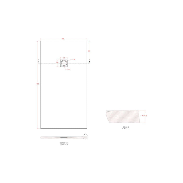 25mm Slate Effect Ultra-Slim Rectangular Tray & Waste - Unbeatable Bathrooms