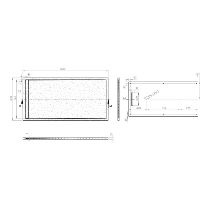 30mm Linear Slate Rectangular Tray & Waste - Grey - Unbeatable Bathrooms