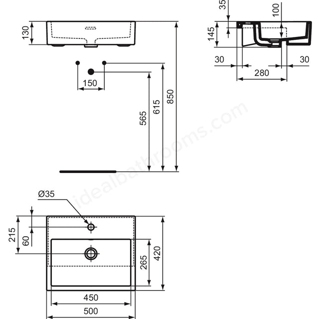 Sottini Magra / Ideal Standard Extra 500mm 1TH Semi-Countertop Basin - Unbeatable Bathrooms