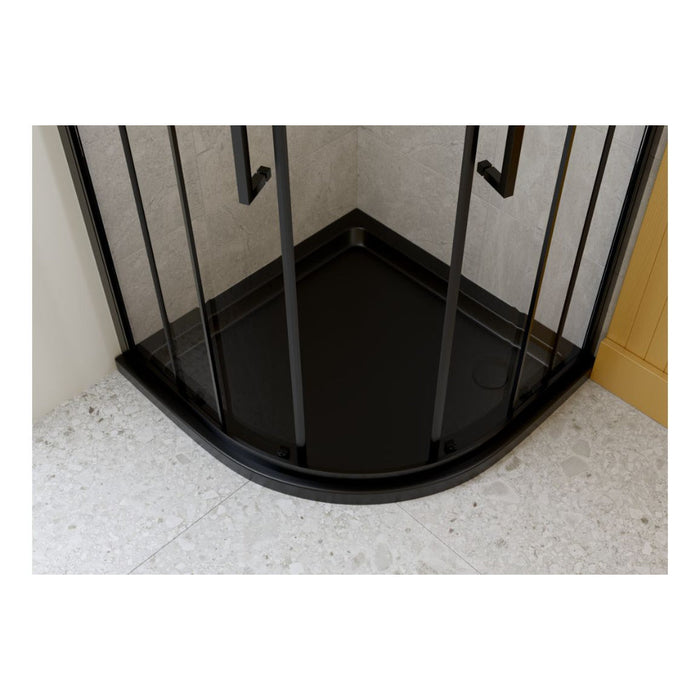 40mm Low Profile Quadrant Tray & Waste - Matt Black - Unbeatable Bathrooms