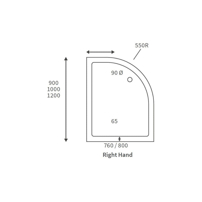 45mm Low Profile Offset Quadrant Tray & Waste (RH) - White - Unbeatable Bathrooms