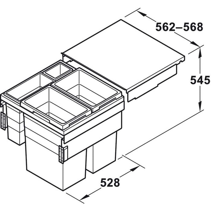 Hafele Pull Out 2x 38 & 1x 12 and 1x 2.5 Litre Waste Bin - Unbeatable Bathrooms