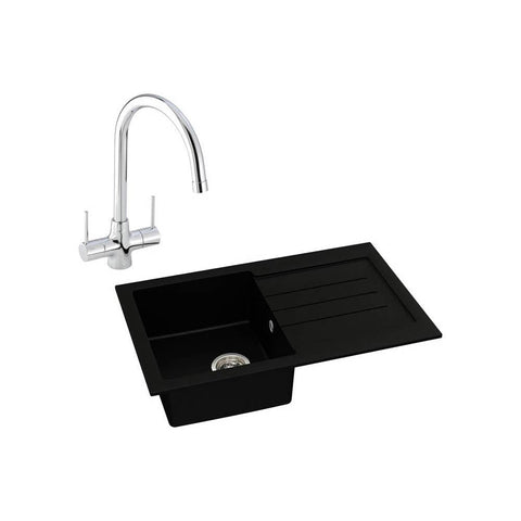 Abode Xcite 1 Bowel Inset Black Metallic Sink & Tap Pack - Unbeatable Bathrooms