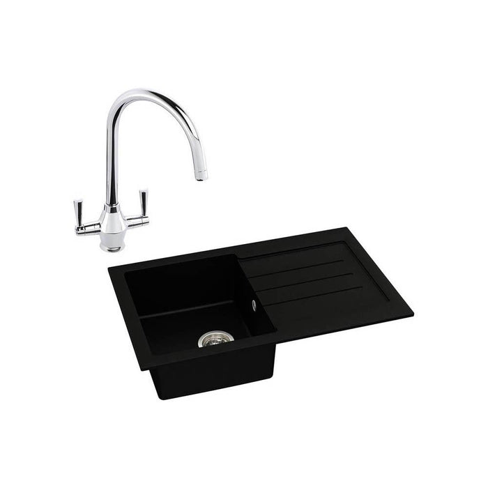 Abode Xcite 1 Bowel Inset Black Metallic Sink & Tap Pack - Unbeatable Bathrooms