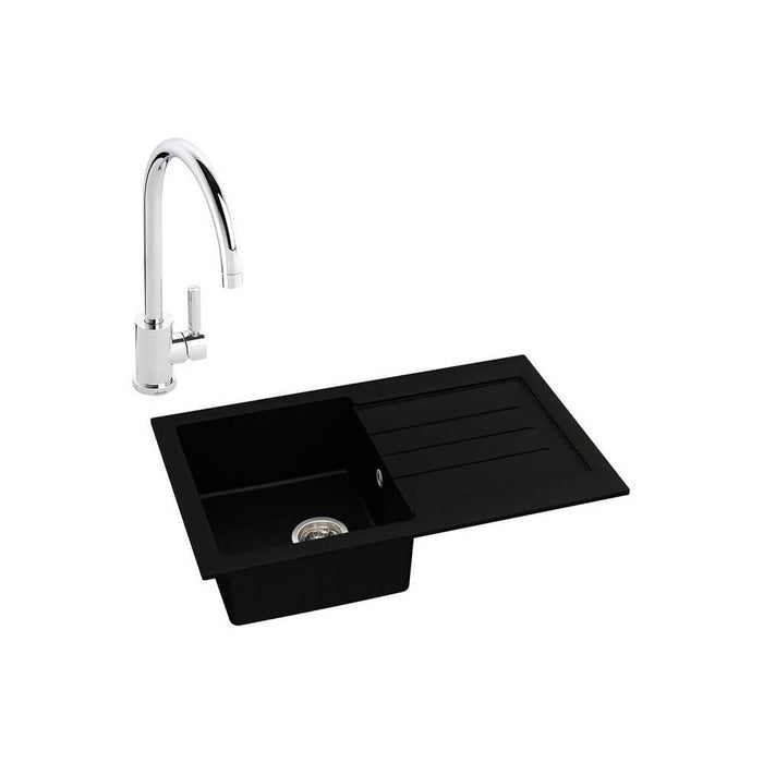 Abode Xcite 1 Bowel Inset Black Metallic Sink & Tap Pack - Unbeatable Bathrooms