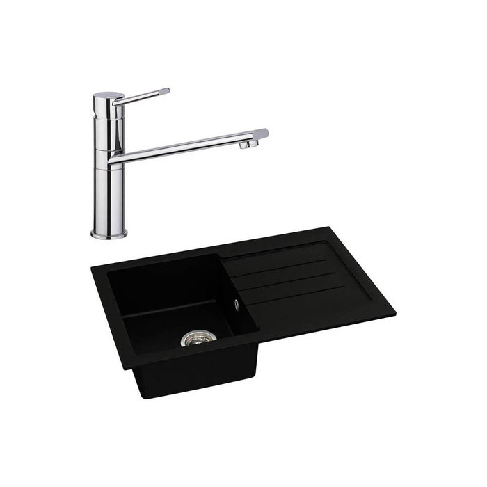 Abode Xcite 1 Bowel Inset Black Metallic Sink & Tap Pack - Unbeatable Bathrooms