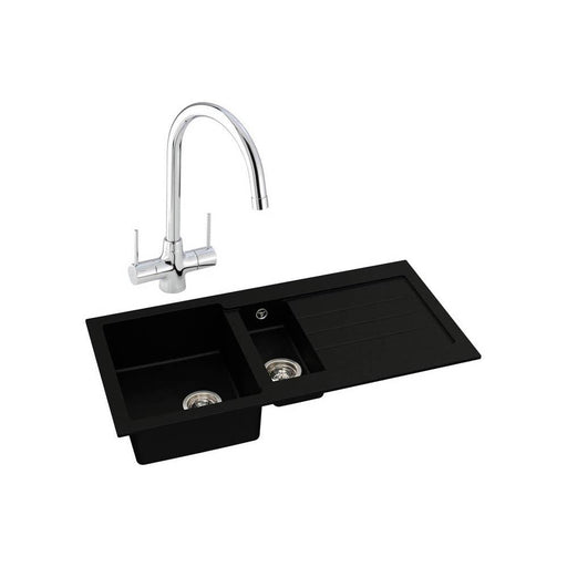Abode Xcite 1.5 Bowel Inset Black Metallic Sink & Tap Pack - Unbeatable Bathrooms