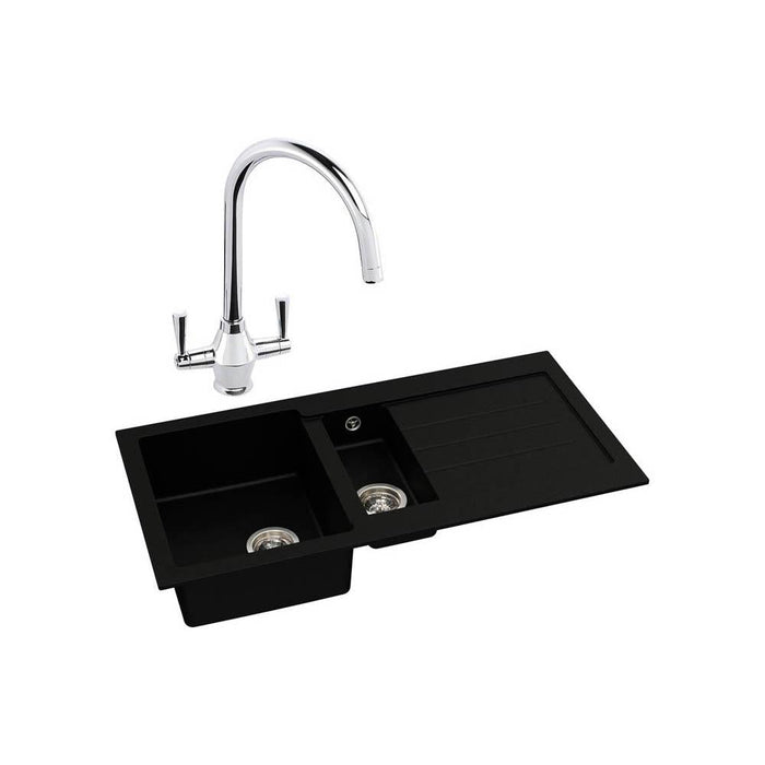 Abode Xcite 1.5 Bowel Inset Black Metallic Sink & Tap Pack - Unbeatable Bathrooms