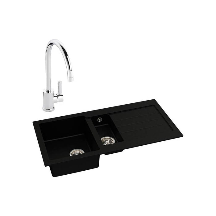 Abode Xcite 1.5 Bowel Inset Black Metallic Sink & Tap Pack - Unbeatable Bathrooms