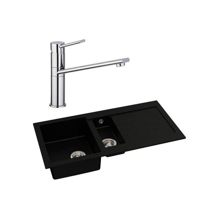 Abode Xcite 1.5 Bowel Inset Black Metallic Sink & Tap Pack - Unbeatable Bathrooms