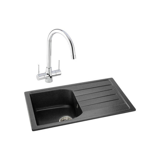 Abode Oriel 1 Bowel Inset Black Granite Sink & Tap Pack - Unbeatable Bathrooms