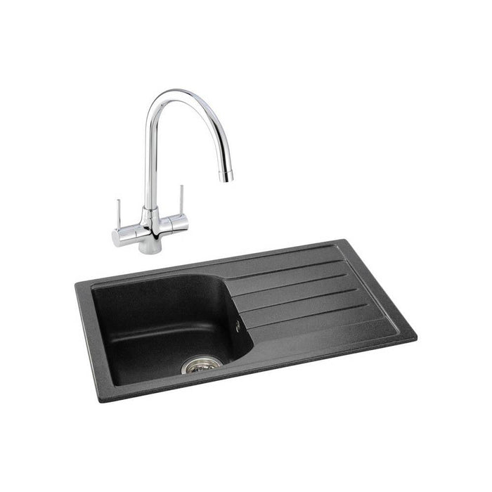 Abode Oriel 1 Bowel Inset Black Granite Sink & Tap Pack - Unbeatable Bathrooms