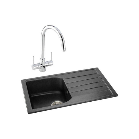 Abode Oriel 1 Bowel Inset Black Granite Sink & Tap Pack - Unbeatable Bathrooms
