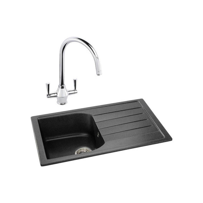 Abode Oriel 1 Bowel Inset Black Granite Sink & Tap Pack - Unbeatable Bathrooms