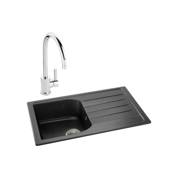 Abode Oriel 1 Bowel Inset Black Granite Sink & Tap Pack - Unbeatable Bathrooms