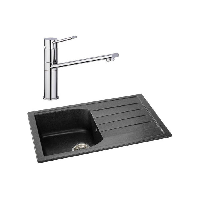 Abode Oriel 1 Bowel Inset Black Granite Sink & Tap Pack - Unbeatable Bathrooms
