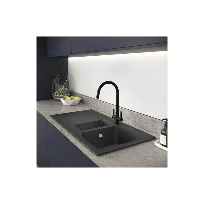 Abode Oriel 1.5 Bowel Inset Black Granite Sink & Tap Pack - Unbeatable Bathrooms