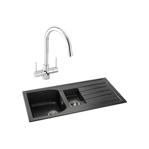 Abode Oriel 1.5 Bowel Inset Black Granite Sink & Tap Pack - Unbeatable Bathrooms
