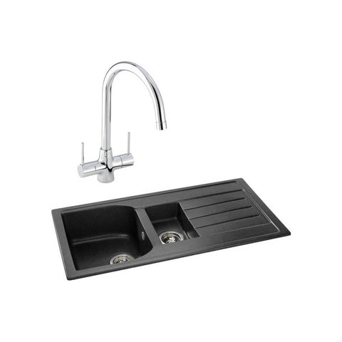 Abode Oriel 1.5 Bowel Inset Black Granite Sink & Tap Pack - Unbeatable Bathrooms