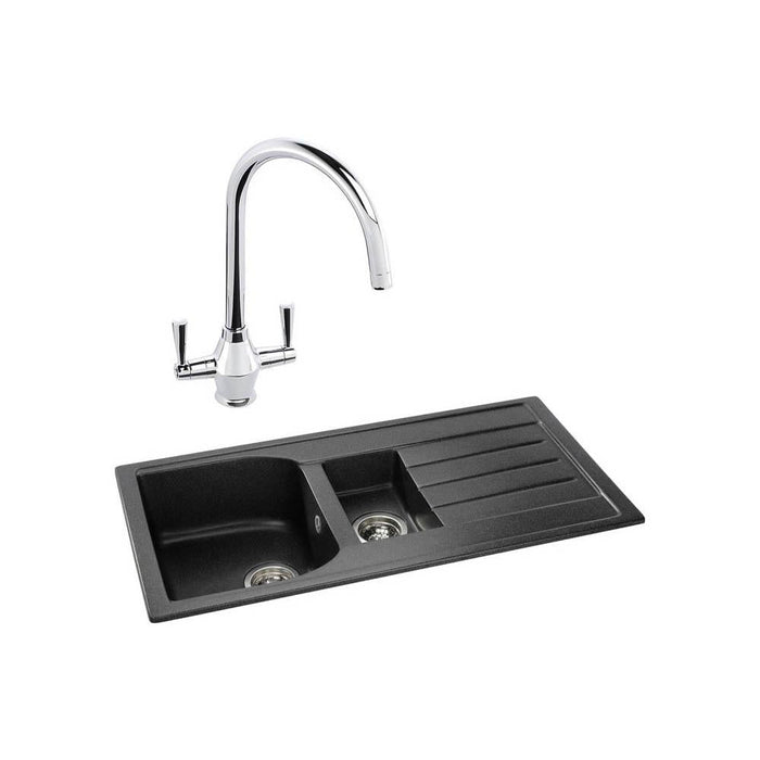 Abode Oriel 1.5 Bowel Inset Black Granite Sink & Tap Pack - Unbeatable Bathrooms