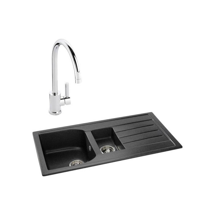 Abode Oriel 1.5 Bowel Inset Black Granite Sink & Tap Pack - Unbeatable Bathrooms