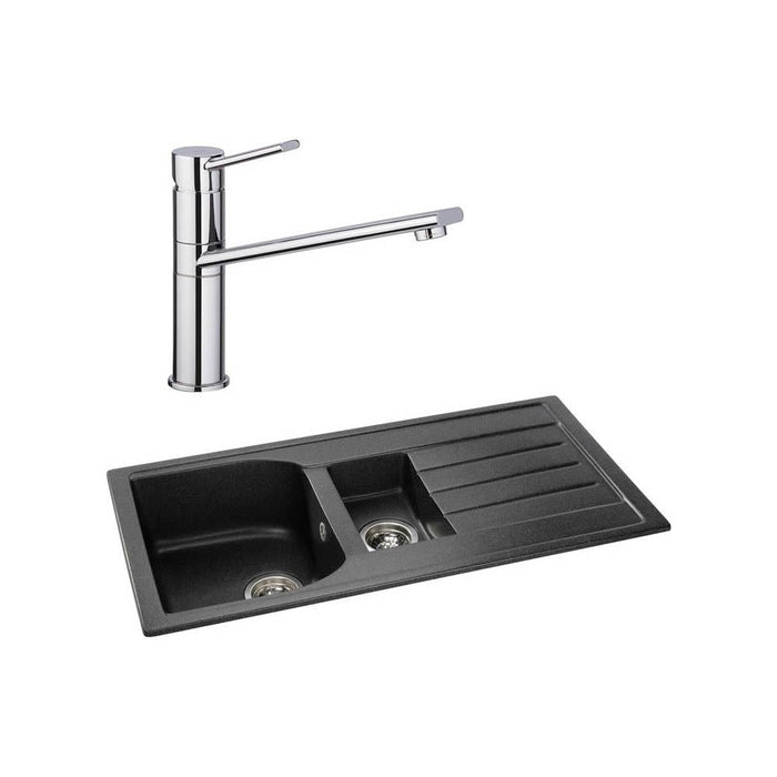 Abode Oriel 1.5 Bowel Inset Black Granite Sink & Tap Pack - Unbeatable Bathrooms