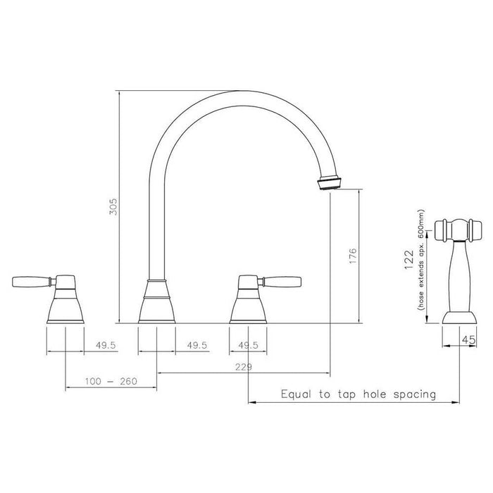 Abode Brompton 3 Part Mixer Tap with Handspray - Unbeatable Bathrooms