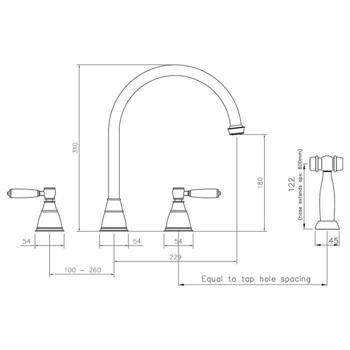 Abode Astbury 3 Part Mixer Tap with Handspray - Unbeatable Bathrooms