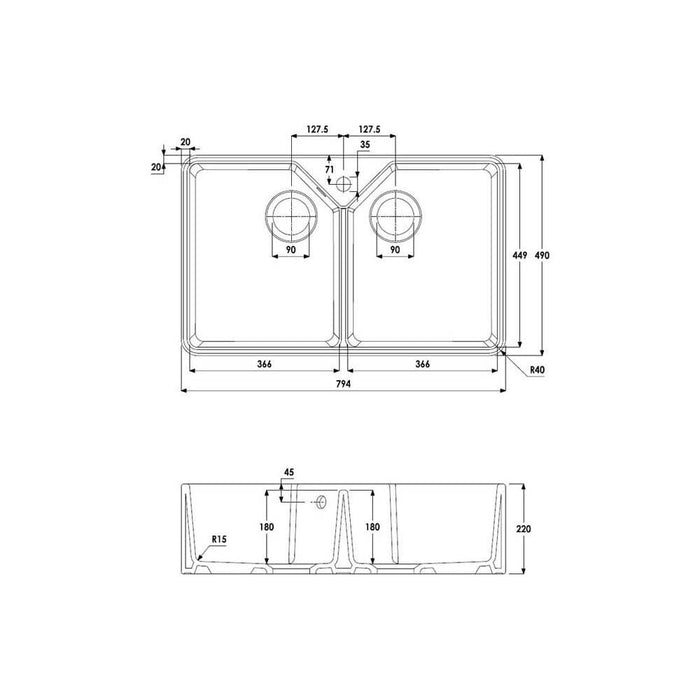 Abode Provincial Large 2.0 Bowl White Ceramic Undermount Kitchen Sink - Unbeatable Bathrooms