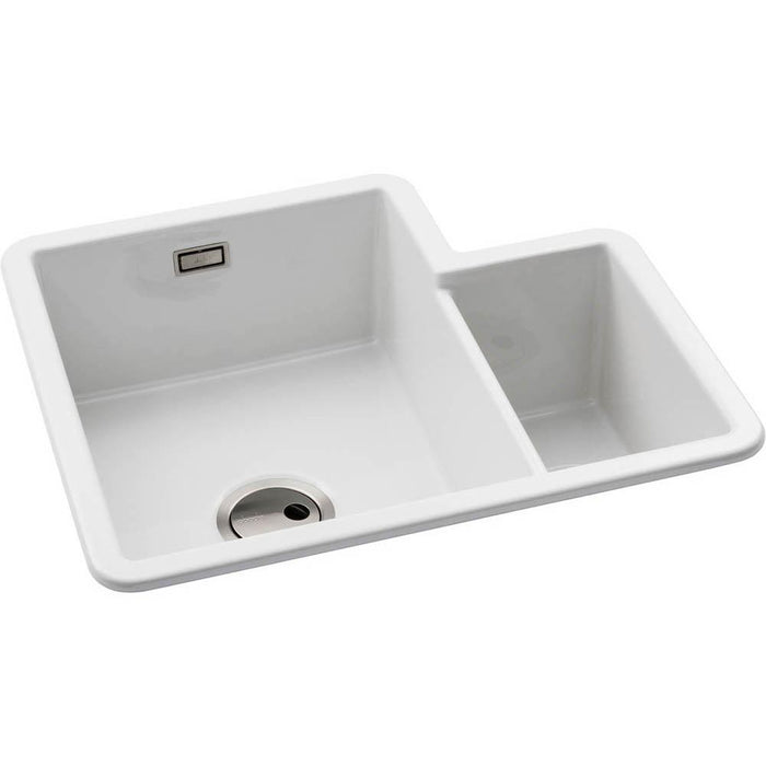 Abode Sandon 1.5 Left Hand Main Bowl White Ceramic Undermount/Inset Kitchen Sink - Unbeatable Bathrooms