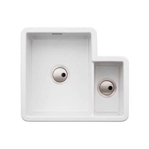 Abode Sandon 1.5 Left Hand Main Bowl White Ceramic Undermount/Inset Kitchen Sink - Unbeatable Bathrooms