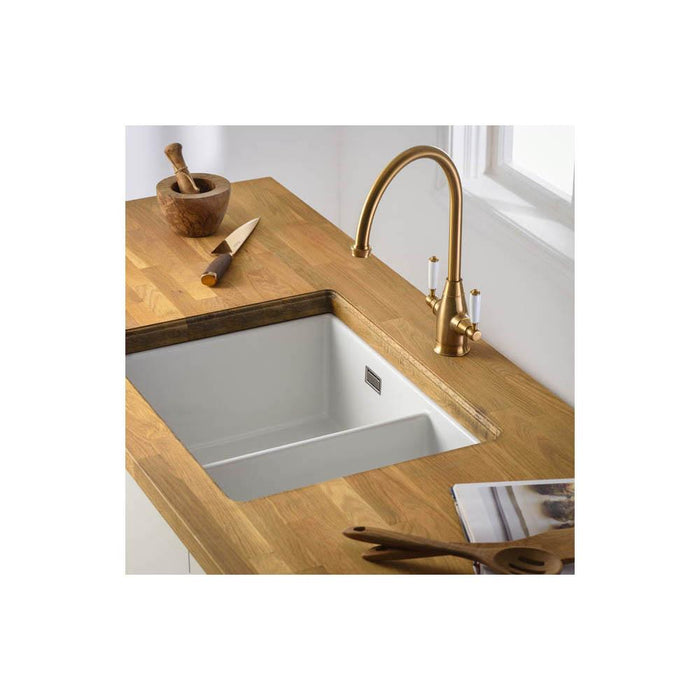 Abode Sandon 1.5 Bowl White Ceramic Undermount/Inset Kitchen Sink - Unbeatable Bathrooms