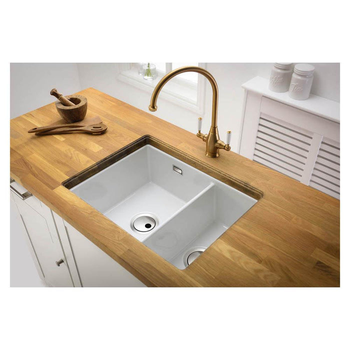 Abode Sandon 1.5 Bowl White Ceramic Undermount/Inset Kitchen Sink - Unbeatable Bathrooms