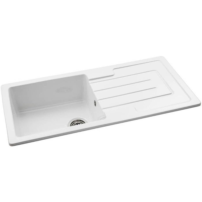 Abode Acton 1 Bowel & Drainer Ceramic Inset Sink - White - Unbeatable Bathrooms