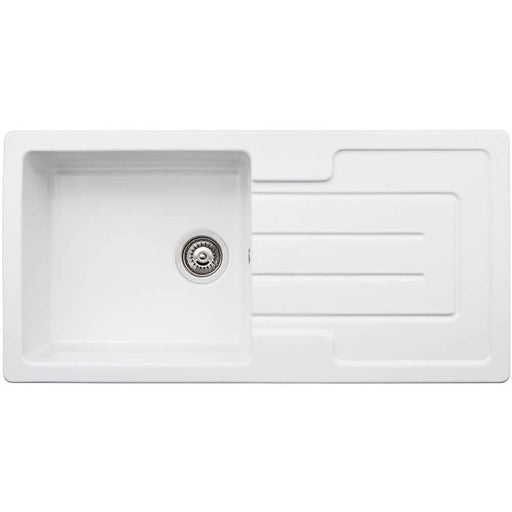 Abode Acton 1 Bowel & Drainer Ceramic Inset Sink - White - Unbeatable Bathrooms