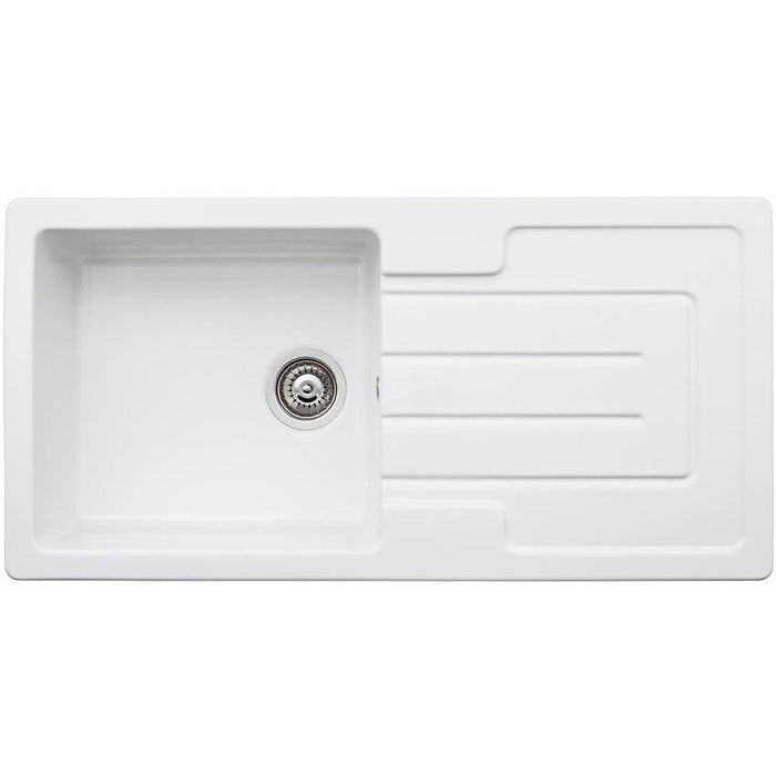 Abode Acton 1 Bowel & Drainer Ceramic Inset Sink - White - Unbeatable Bathrooms