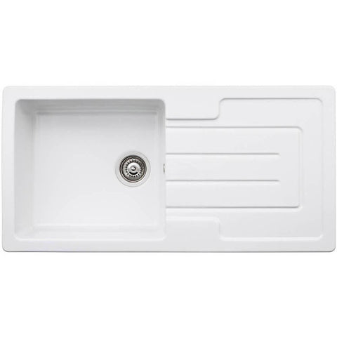 Abode Acton 1 Bowel & Drainer Ceramic Inset Sink - White - Unbeatable Bathrooms