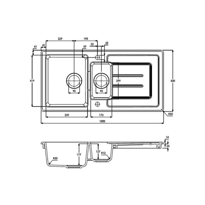 Abode Acton 1.5 Bowel & Drainer Ceramic Inset Sink - White - Unbeatable Bathrooms