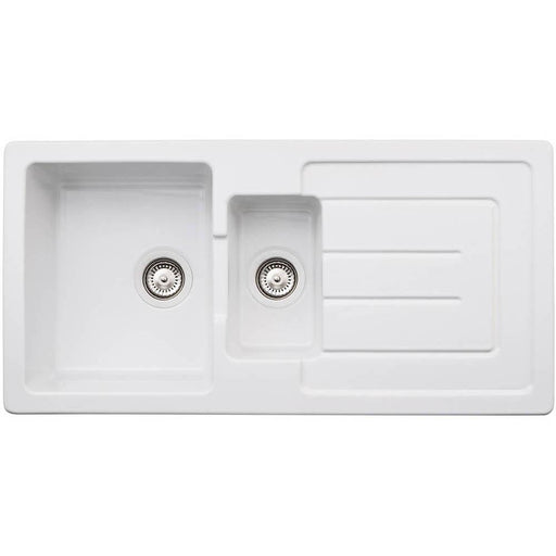 Abode Acton 1.5 Bowel & Drainer Ceramic Inset Sink - White - Unbeatable Bathrooms