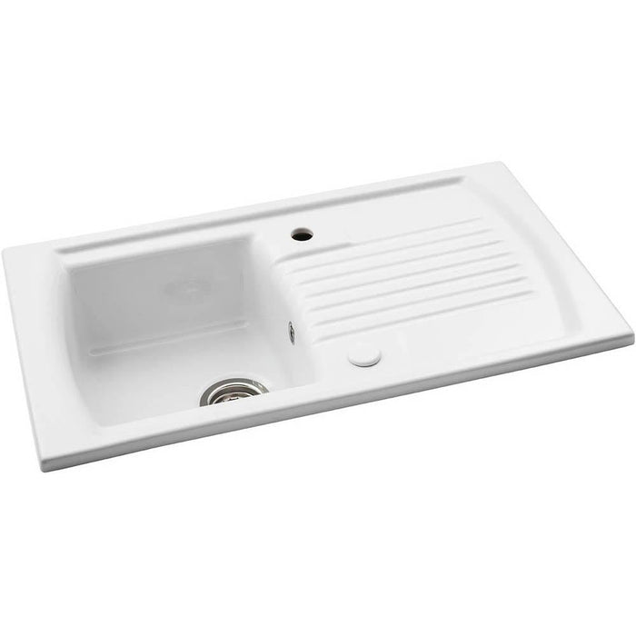 Abode Milford 1 Bowel & Drainer Ceramic Inset Sink - White - Unbeatable Bathrooms