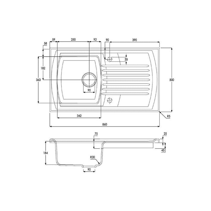 Abode Milford 1 Bowel & Drainer Ceramic Inset Sink - White - Unbeatable Bathrooms