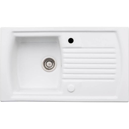Abode Milford 1 Bowel & Drainer Ceramic Inset Sink - White - Unbeatable Bathrooms