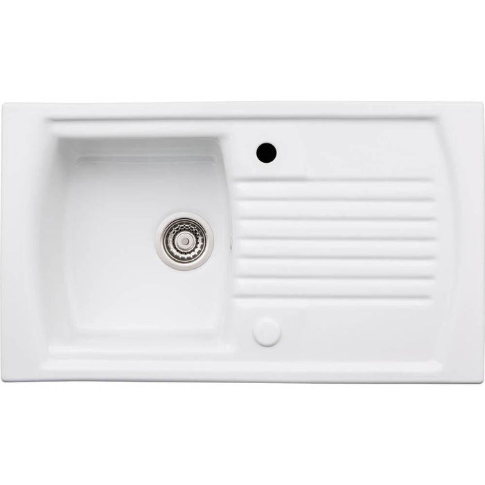 Abode Milford 1 Bowel & Drainer Ceramic Inset Sink - White - Unbeatable Bathrooms